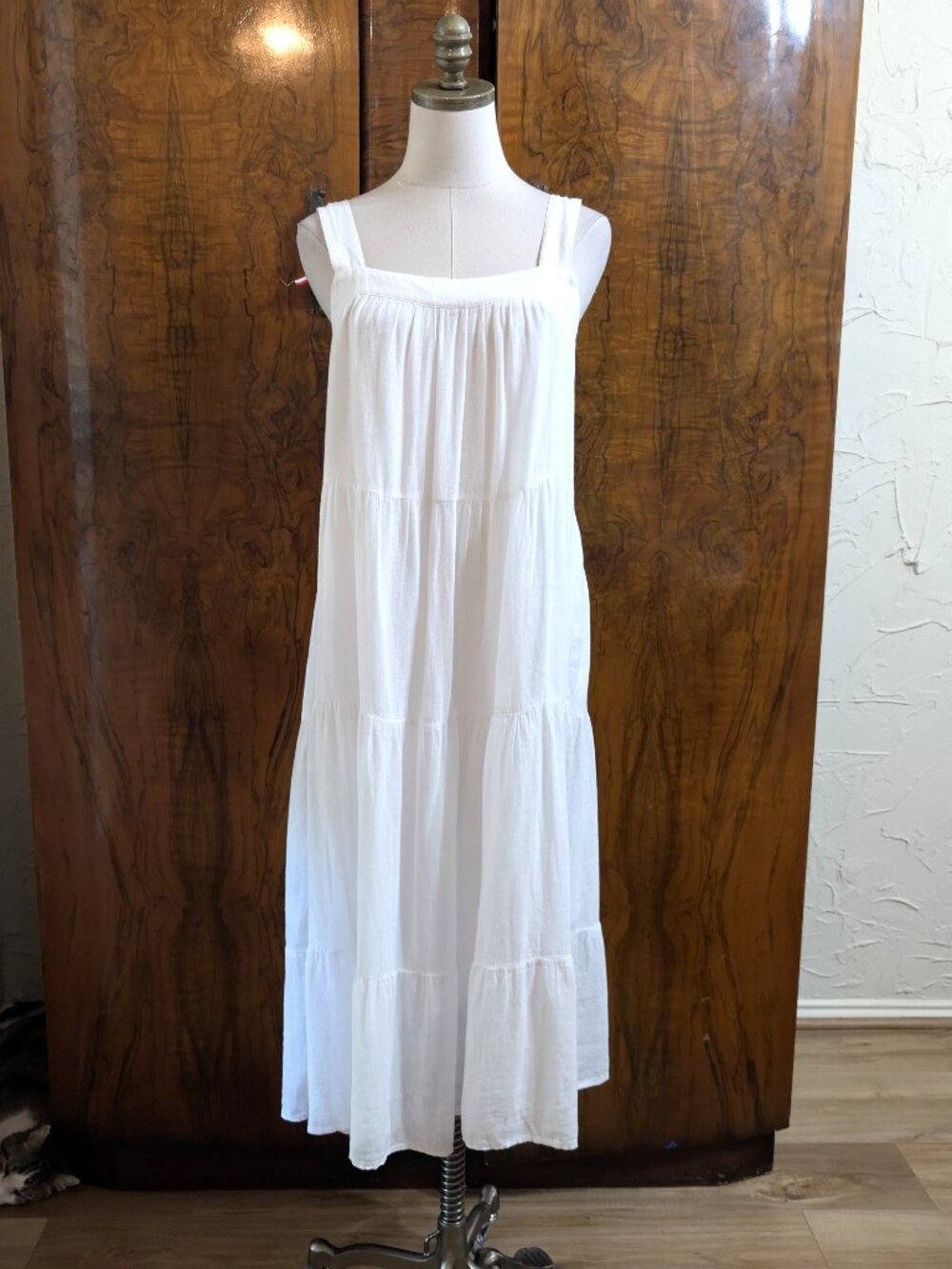NWT Rails Amaya Tiered Linen Blend Midi Dress S Bright White Breezy Feminine